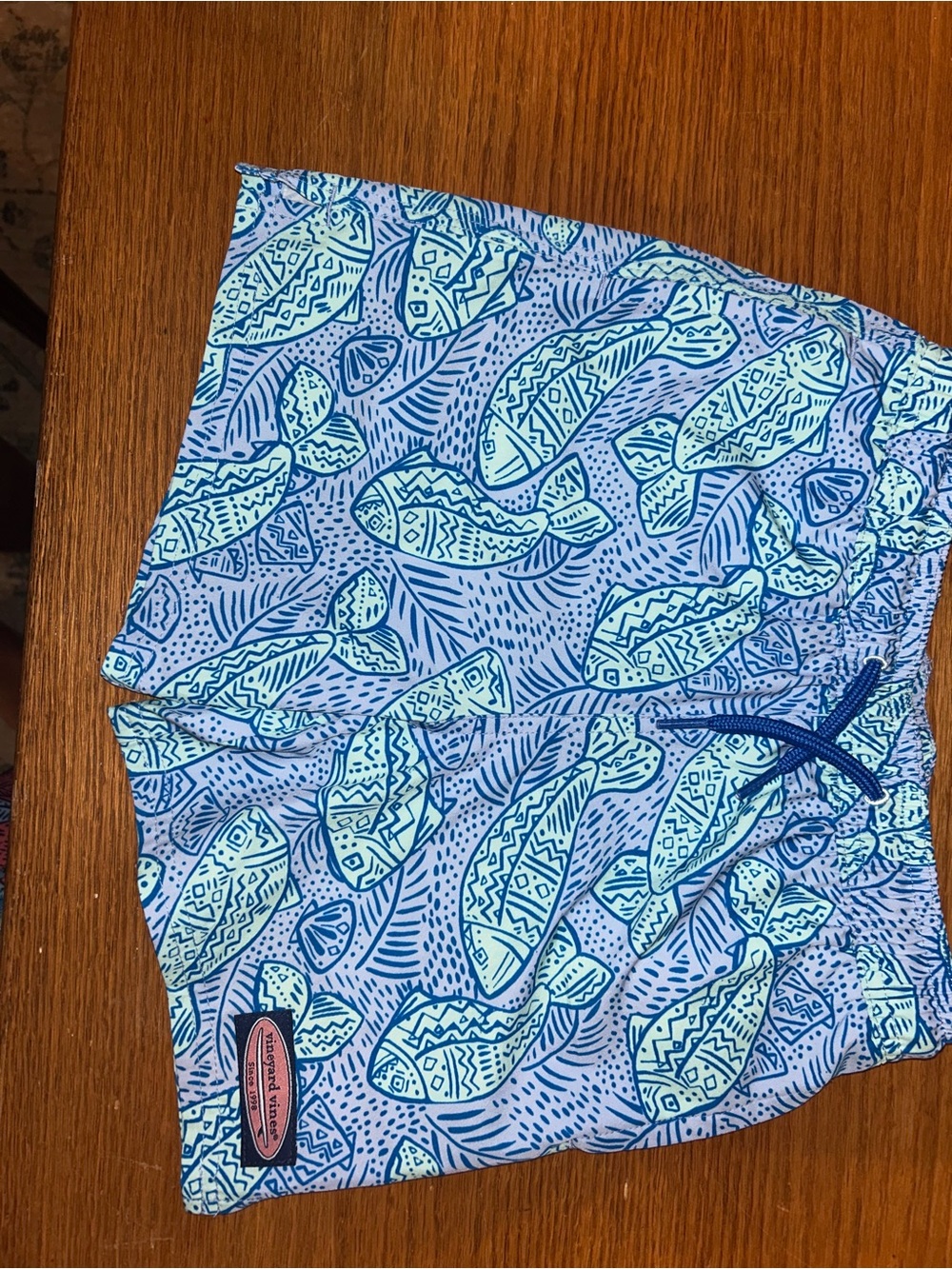 Vineyard Vines Blue and light Turquoise Fish Print swimming trunks